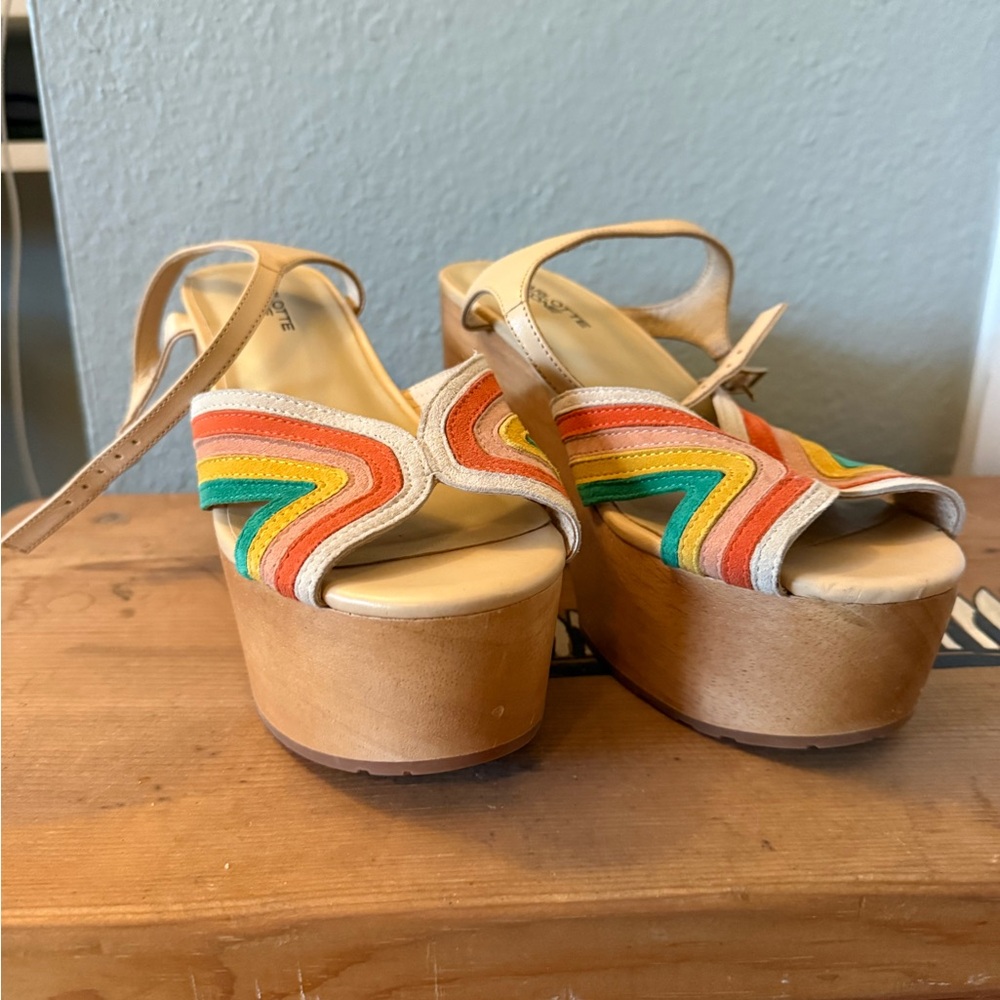 Charlotte Stone Donna SAMPLE Platform Sandal Wedge with Rainbow Stripes